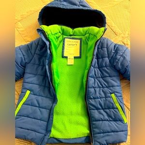Carters jacket - royal blue with lime green interior and trim - size 5/6 - worn